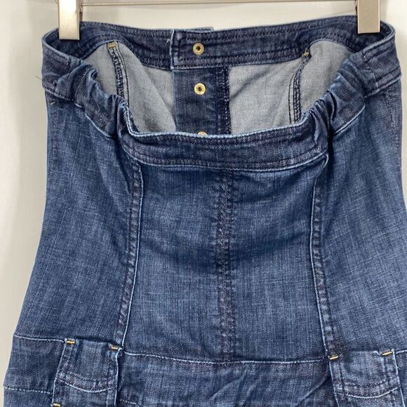 BEBE Belted Tube Jumpsuit Cut Off Denim Blue Logo Buttons Size 30 - Picture 9 of 13
